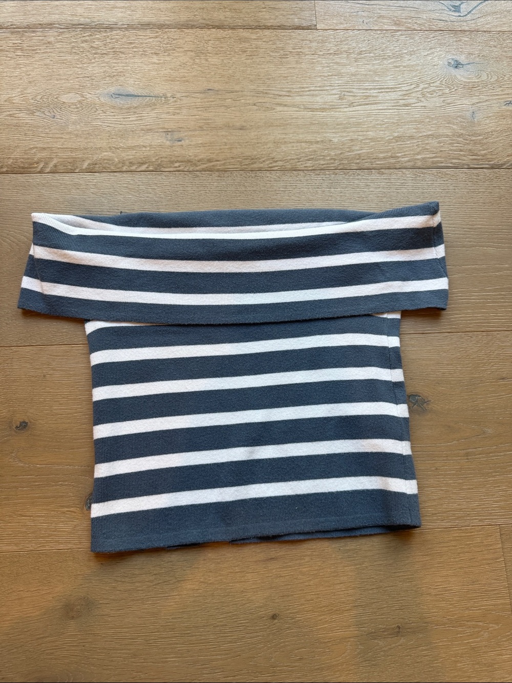 Striped Off-Shoulder Crop Top in Navy & White